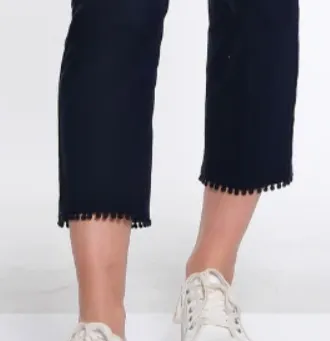 Navy Pom Pom Trim Crop Pant