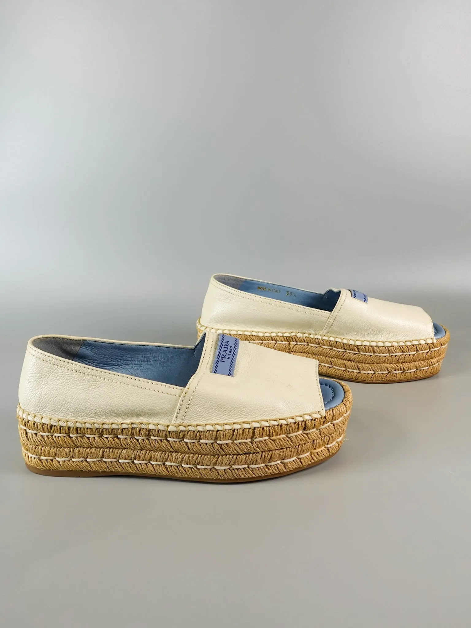 Open Toe Platform Espadrilles in Off White Size 39.5 (26cm)