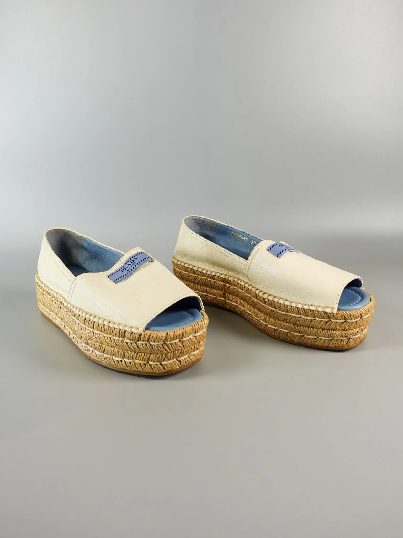 Open Toe Platform Espadrilles in Off White Size 39.5 (26cm)