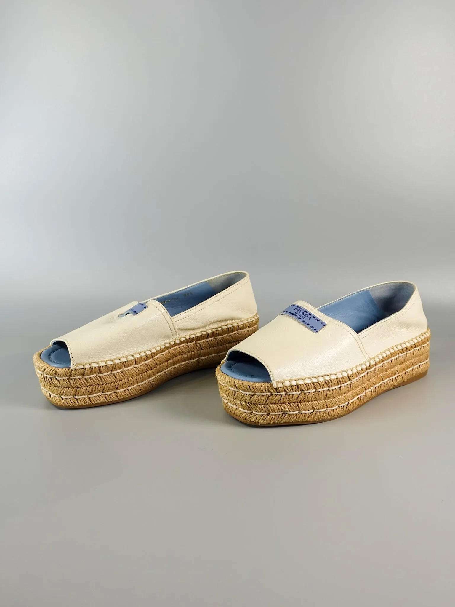 Open Toe Platform Espadrilles in Off White Size 39.5 (26cm)