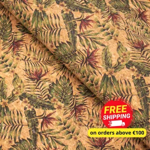 Palm leaves. Seamless floral pattern summer Cork fabric COF-377