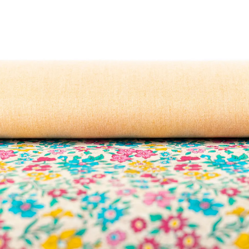 Printed Cork Fabric with Bright Floral Vine Pattern COF-563