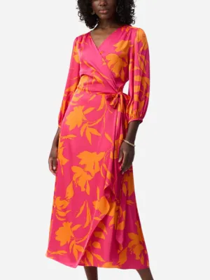 Satin Floral Print Wrap Dress