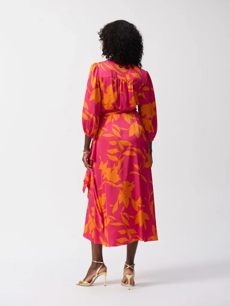 Satin Floral Print Wrap Dress