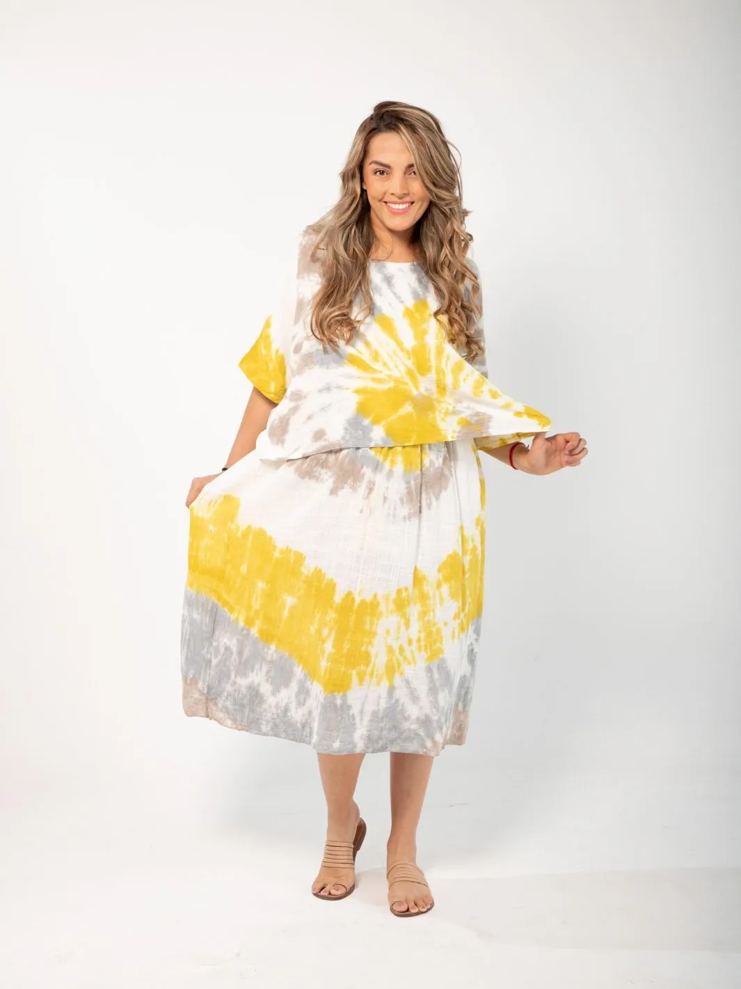 Tie Dye All-In-One Dress/Top - Yellow/Blue