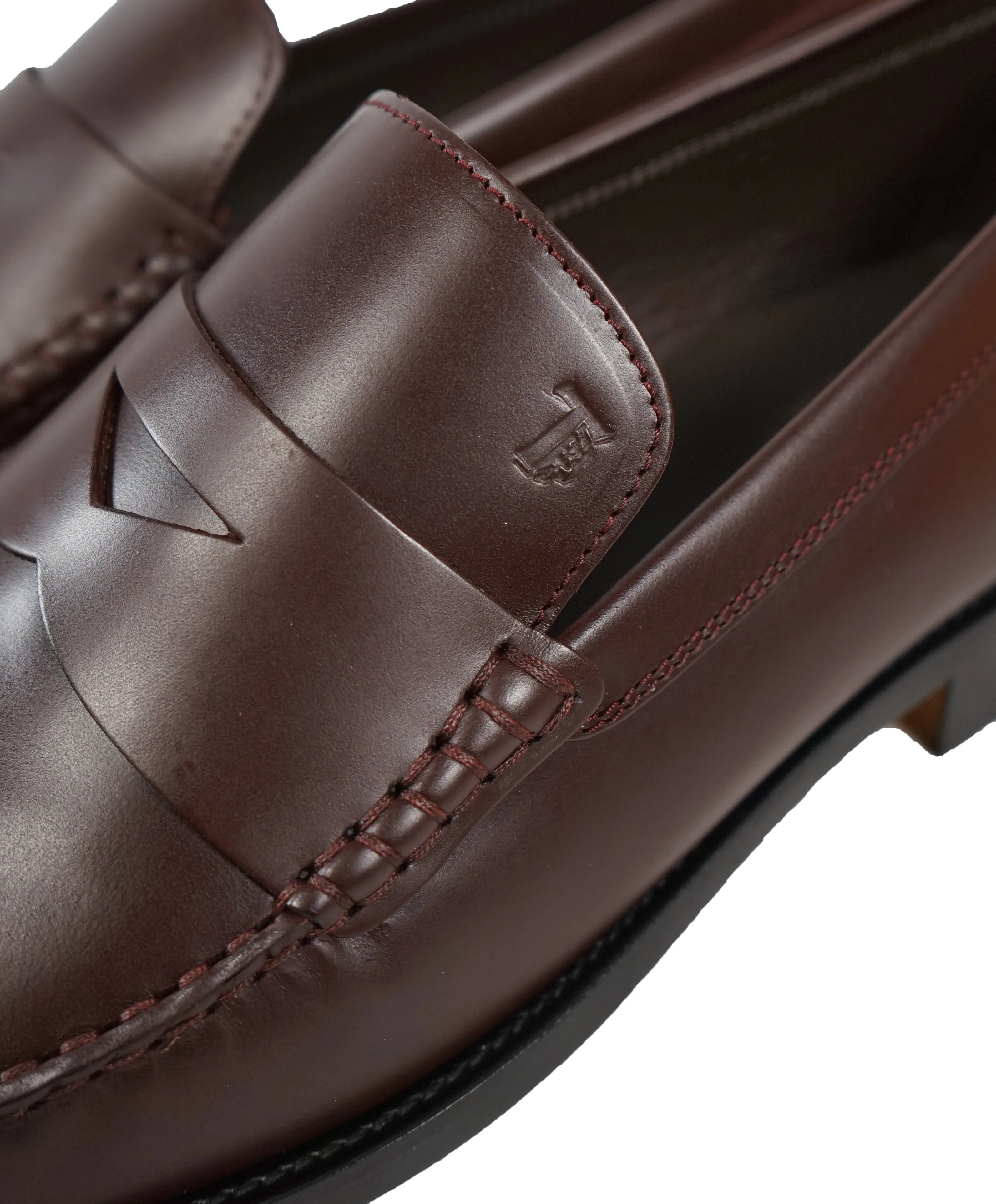 TOD’S - Burgundy Oxblood Leather Penny Loafers “Boston Devon” Leather Sole- 13US