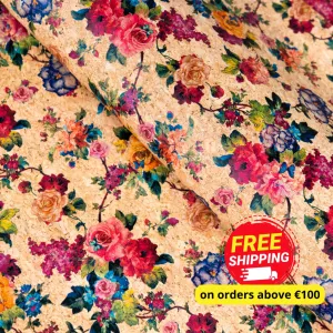 Vibrant Rose Garden: Multicolored Floral Cork Fabric COF-509
