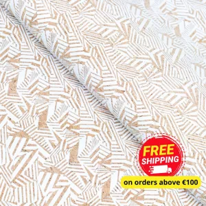White Geometric Diamond Print Cork Fabric with Beige Backing, 0.87mm Thickness COF-537