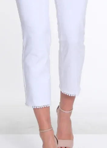 White Pom Pom Trim Crop Pant