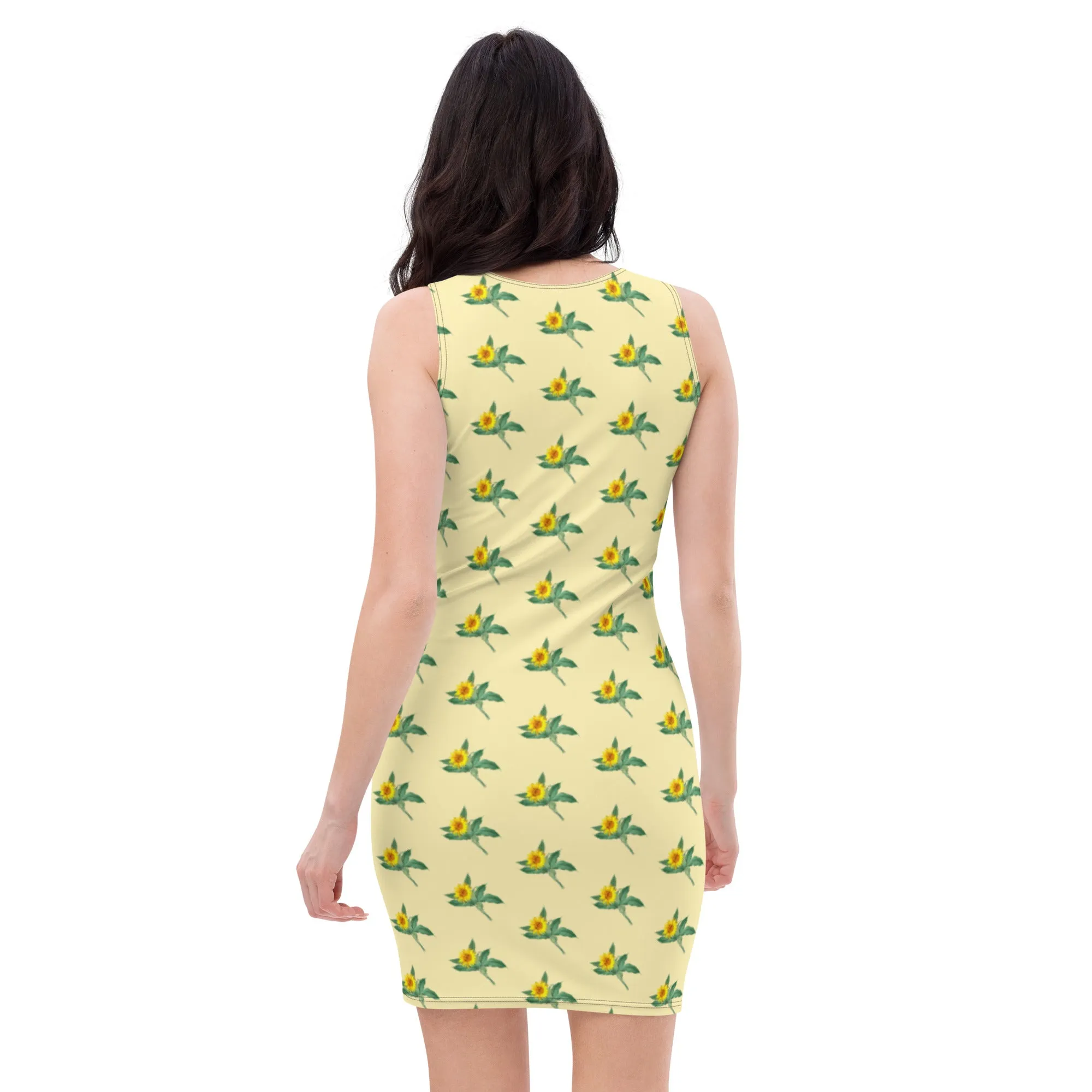 Yellow Sunflower Floral Print Dress, Best Women's Designer 1-Piece Sleeveless Dress-Made in USA/EU/MX