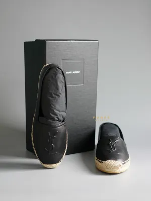 YSL Espadrilles in Black Lambskin Leather (Size 37.5 EU, 23cm)