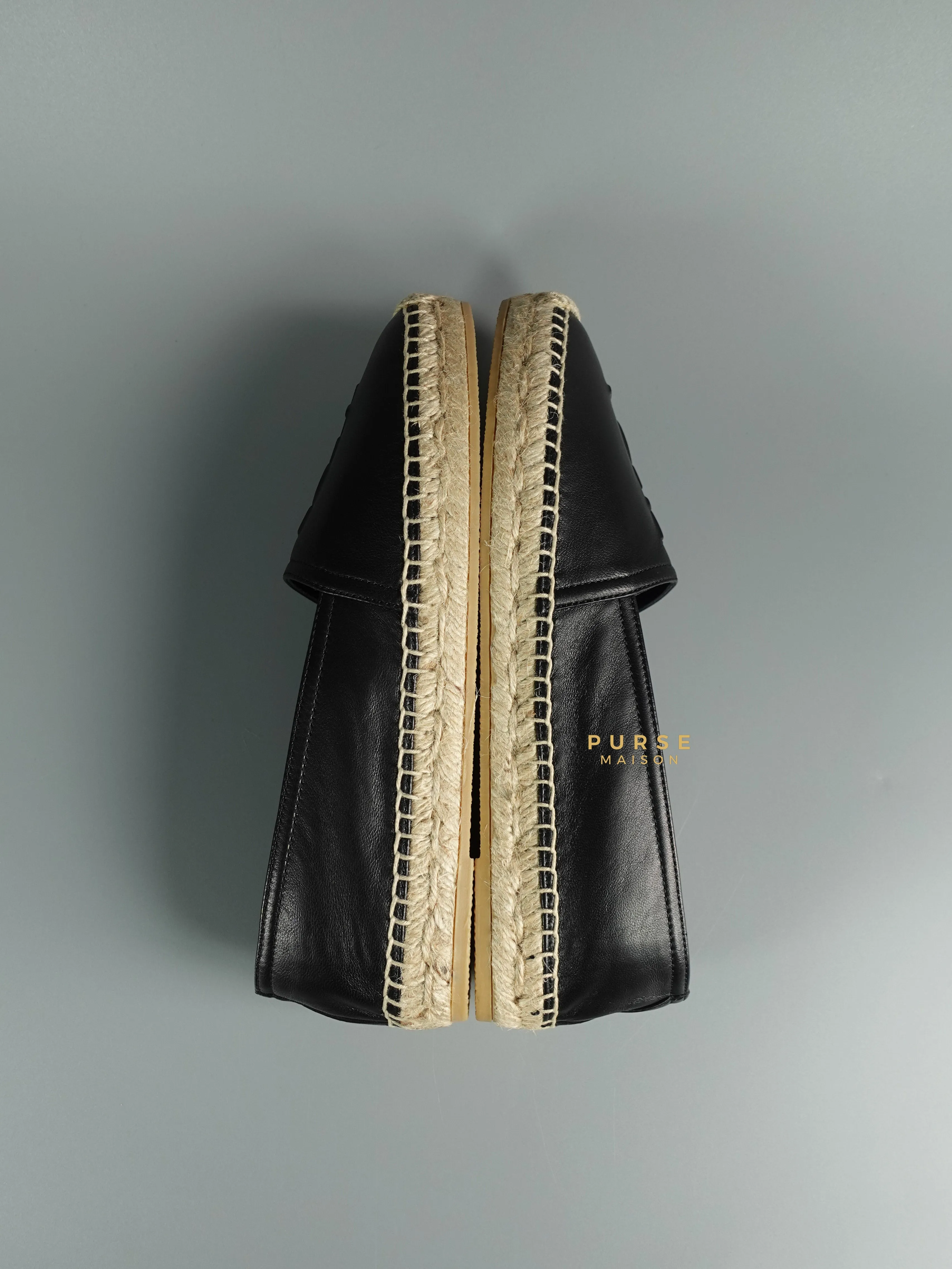 YSL Espadrilles in Black Lambskin Leather (Size 37.5 EU, 23cm)